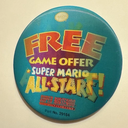 Vintage Super Nintendo SNES Mario All Stars Promo Employee Lenticular Pin 3”
