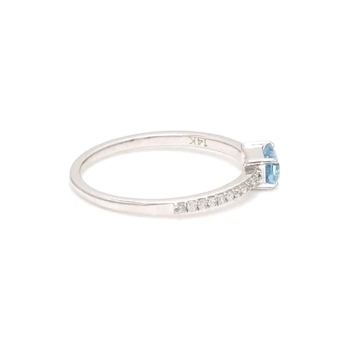 14k Weiss Gold Formring Band Zierliche Ring 0.35 CT Natürlich Aquamarin Und Karo - Bild 4 von 4