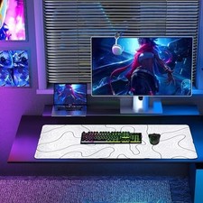 Large Gaming Mouse Pad for Desk, White Topographic Mouse Pad Desk Mat for Gam...