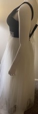 Women’s Black White Solid Tulle V-Neck Strappy Sleeveless Beaded Maxi Dress