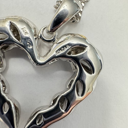 Sonia B Bitton Sterling Silver 14k Gold Natural Diamond Heart Pendant Necklace - Picture 3 of 5