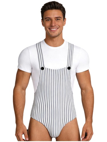 Herren Nachtwäsche V-Ausschnitt Body Ballett Overall Homewear Nachtwäsche Knopf Schritt - Bild 37 von 57