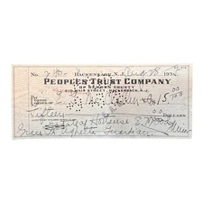 1935 Peoples Trust Company Check Hackensack NJ Vintage Banking Ephemera