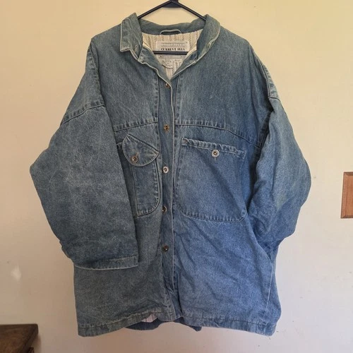 Vintage 90s Current Seen Denim Jacket Oversized Unisex Blue Workwear Chore Coat - product listing photo