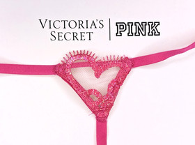 Victoria's Secret Dream Angels NWT Medium Pink Hearts V String Panty Sexy Sheer