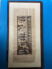 Vintage Dipinto a mano su papiro completo di cornice in legno egiziano originale