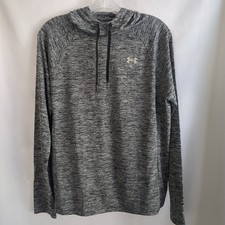 Under Armour UA Tech HeatGear Long Sleeve Hoodie Activewear Gym Shirt Grey Black