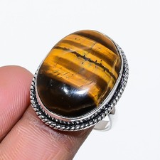 Tiger Eye Gemstone Handmade 925 Sterling Silver Jewelry Ring 8.5 F019
