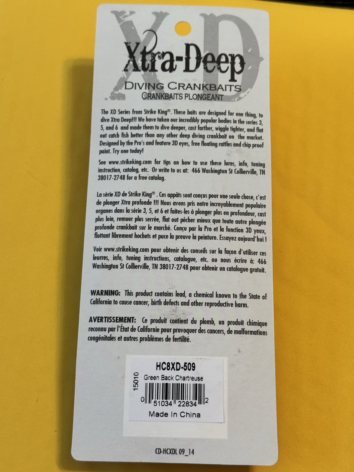 Strike King Xtra Deep Crankbait 5 1/2” 1 1/3oz  20+’ Depth Green Back Chartreuse