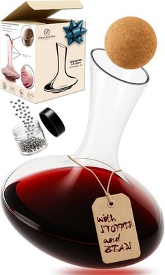 Wine Decanter & (Cork Stopper + Cleaning Beads) - 100% Lead-Crystal Wine Cara...