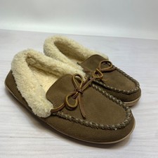 Clarks Suede Leather Moccasin Slippers Faux Sherpa Lined Brown Women's Size 6 M