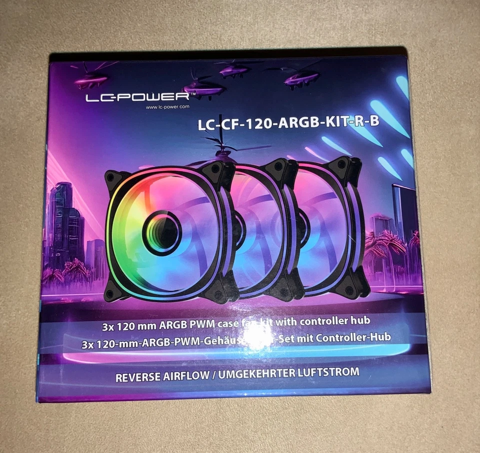 3x LC Power LC-CF-120-ARGB-KIT-R-B Gehäuselüfter Set mit Controller Hub NEU
