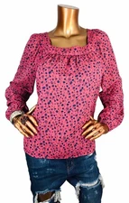 LC Lauren Conrad M Top Floral Square Neck Blouse Thulian Pink Navy Long Slv Soft