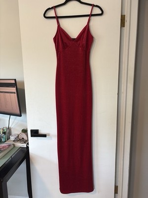 Forever 21 Red Velvet Maxi Slip Dress Y2K Fairycore Sparkly Party Evening Glam