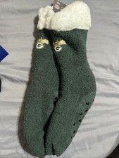 Qty 2 NFL Green Bay Packers Stripe Logo Tall Footy Slippers Womens Size: 6-10