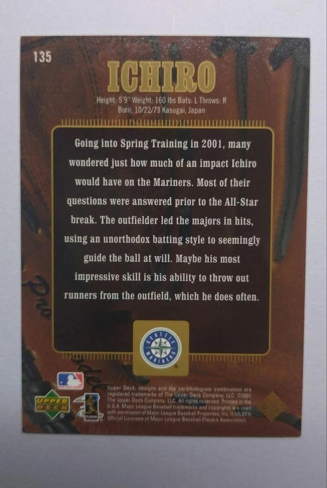 500pcs Limited 2001 UD Gold Glove Ichiro RC 812887 - Image 2 of 2