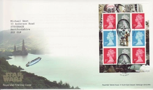 GB Stamps First Day Cover Booklet Pane U3150m - DY23 Star Wars Droids PSB 2017
