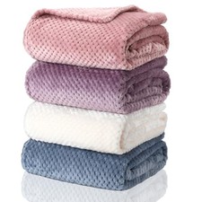 4 Pcs Flanne Fleece Throw Blanket for Bed Couch Large 3D Waffle Fresh Colors