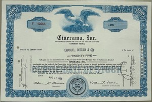 Cinerama, Inc. - Original Stock Certificate 1968