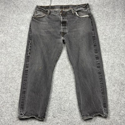 Levis 501 Original Straight Button Fly Denim Jeans Mens 42x27 Black