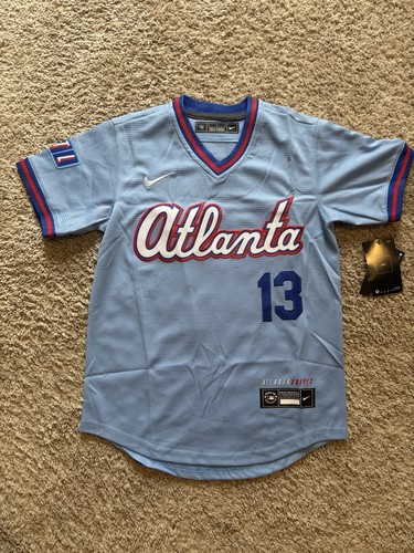YOUTH SMALL #13 Ronald Acuna Jr - Braves City Connect stitched jersey - Blue
