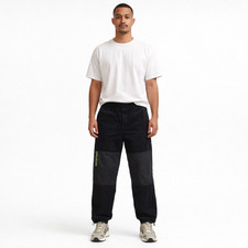 Zara Jogger Cargo Pants Patchwork Black Streetwear Tapered Elastic Waist M