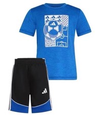 Adidas Boy's Short Sleeve Soccer Tee and Shorts Set Brite Blue Performance Sz 7