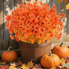 AmyHomie 16 Bundles Orange Artificial Fall Flowers for Outdoors Fall Decor