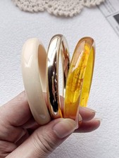 3pcs Multi-Color Acrylic Bangle Set Gold Tone Retro Elegant Bracelets