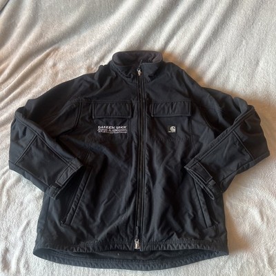 Carhartt Jacket Mens Large Black Softshell Windbreaker Zip J176 BLK (See Photos)