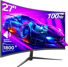Curved Monitor 27 Inch 100Hz, PC Gaming Monitor with Speakers, AMD Freesync Full
