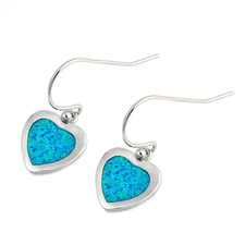 Sterling Silver Mosaic Heart Simple Promise Cute Earrings Blue Synthetic Opal
