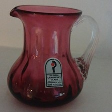 Pilgrim Hand Blown Cranberry Glass Pitcher Decorative Handmade USA