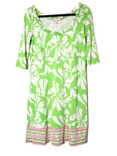 Lilly Pulitzer VTG Goldy Border Print Dress Womens XS 100 Silk Green Pink