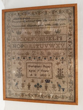 Antique Georgian sampler by Georgiana Penny 1833 age 7 framed early needlework