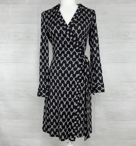 Diane Von Furstenberg Wrap Dress Size S Jeanne Jersey Silk Midi Black Classic