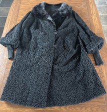 Vintage 50s Persian Lamb Double Breasted Women  s Coat Black Mink Collar Has Hole