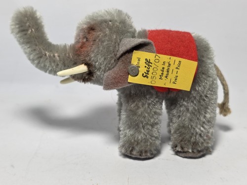 Vintage Steiff Miniatur 3" Mohair Elefant 0500/07 Österreich Silber Ohr Knopf - Bild 2 von 8