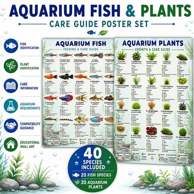 Aquarium Fische & Pflanzen Poster Set A3 x2 Tropische Fische Pflege Anleitung Aquascaping Kunst
