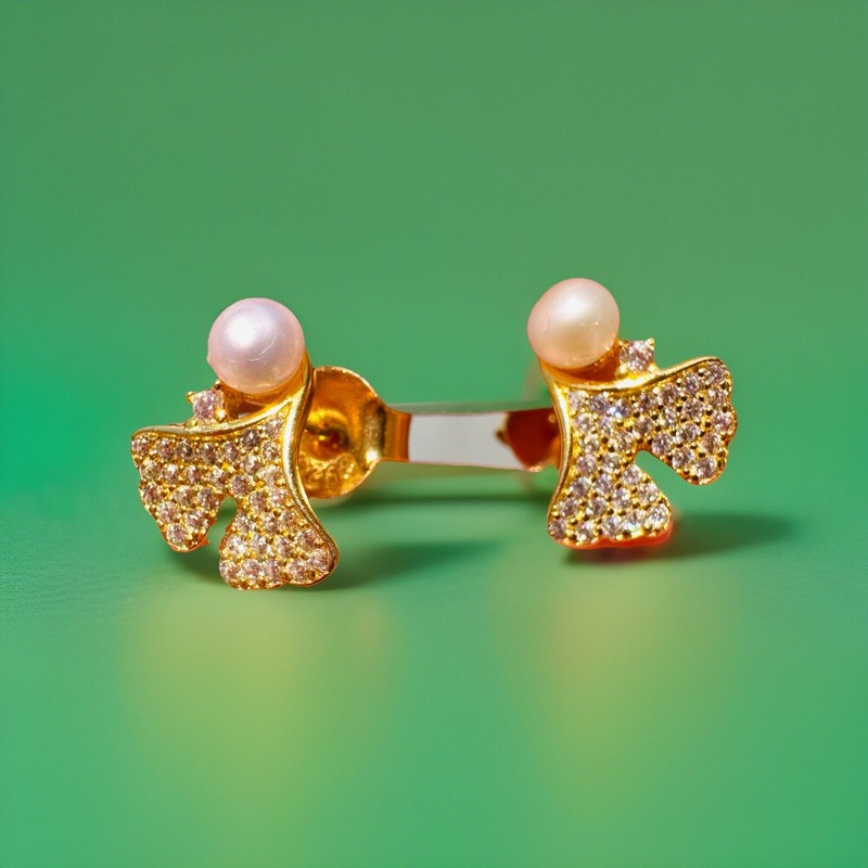 18K Gold Plated 925 Silver Simulated diamond Pearl Earrings Ladies Girls kids