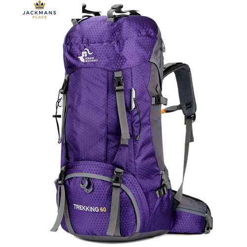 Bseash 60L Waterproof Hiking Camping Backpack with Rain Cover, 60L, Purple