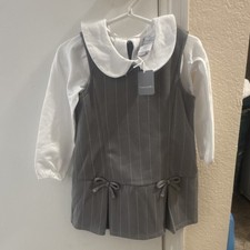 Tahari Girls Gray Pinstripe A-Line Dress Peter Pan Collar Long Sleeve Size 2T