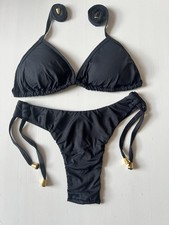 Size L -Black Brazilian Bikini Set with Triangle Top & Adjustable Thong