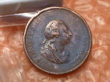 Original 1799 George III demi-penny détail date clair #AC