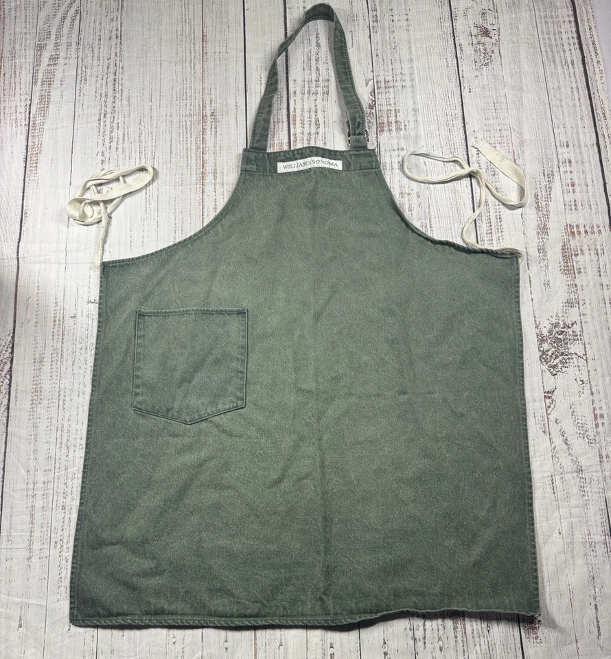 WILLIAMS SONOMA DENIM JEAN APRON GREEN COOK BAKE CHEF - Image 3 of 4