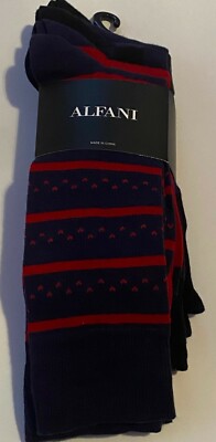 ALFANI 4 PAIRS MENS NAVY RED MID CALF DRESS CREW SOCKS 10-13