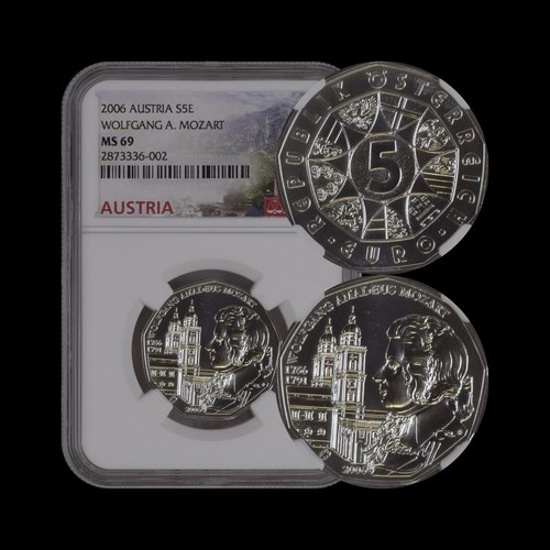AUSTRIA. 2006, 5 Euro, Silver - NGC MS69 - Wolfgang Amadeus Mozart 🎶 MD