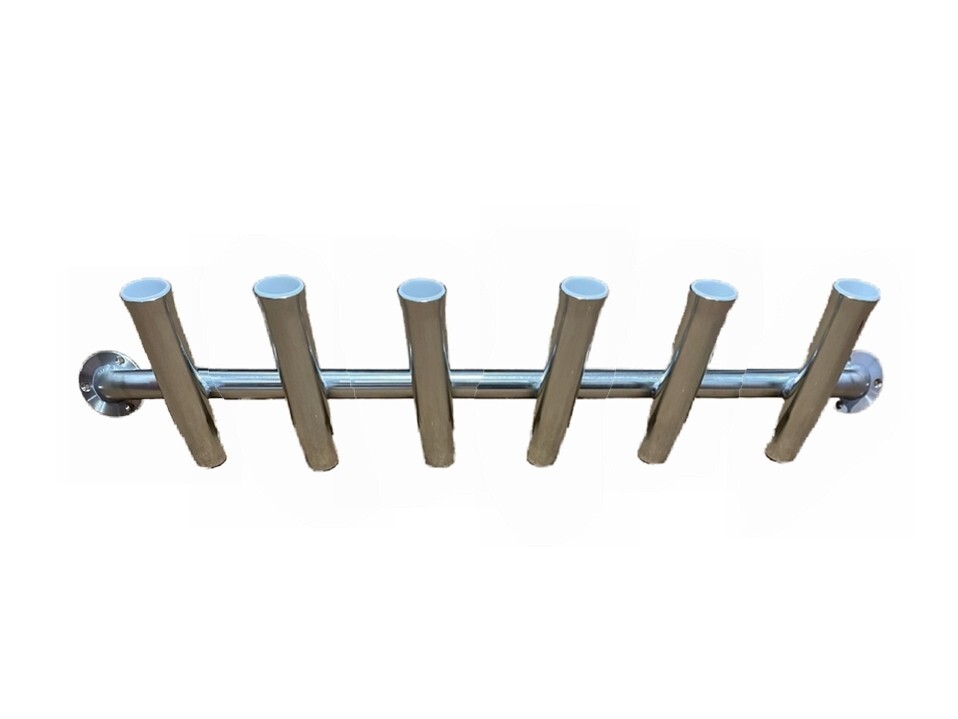 6 Rod - Toolbox Mount Truck Fishing Rod Holder Rack - 10" Flared Tulip - Polished Aluminum 6 Rod Holders (15 Degree)