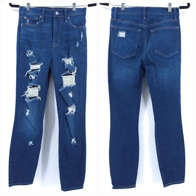 Gap 1969 Destroyed Dark Rinse High Rise True Skinny Ankle Jean Super Stretch 26 