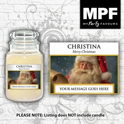 MY PARTY FAVOURS Personalised Yankee CHRISTMAS Candle Label Sticker Any Name & Message 6 Designs